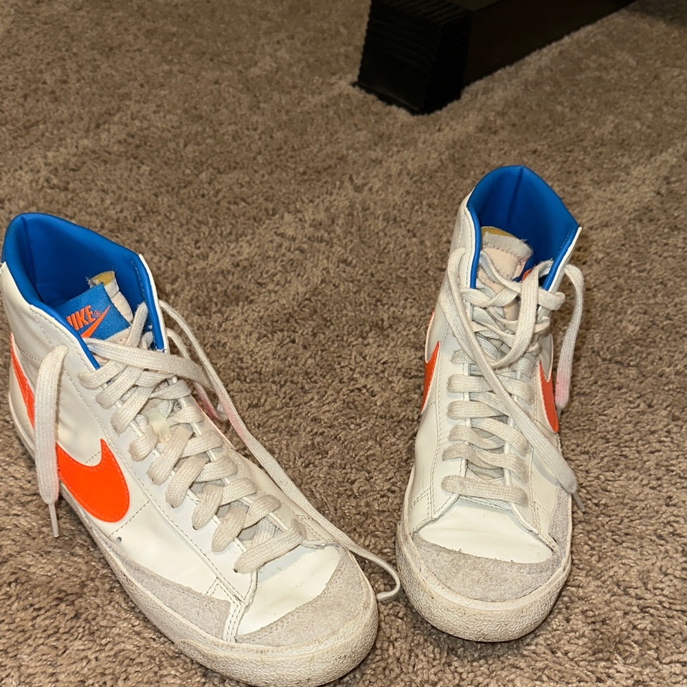 Nike White and Orange High-Tops with Blue Lining